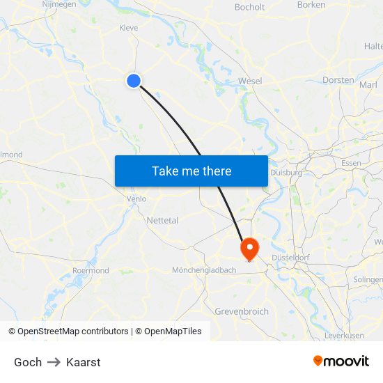 Goch to Kaarst map