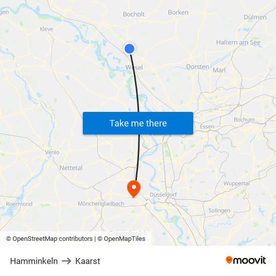 Hamminkeln to Kaarst map