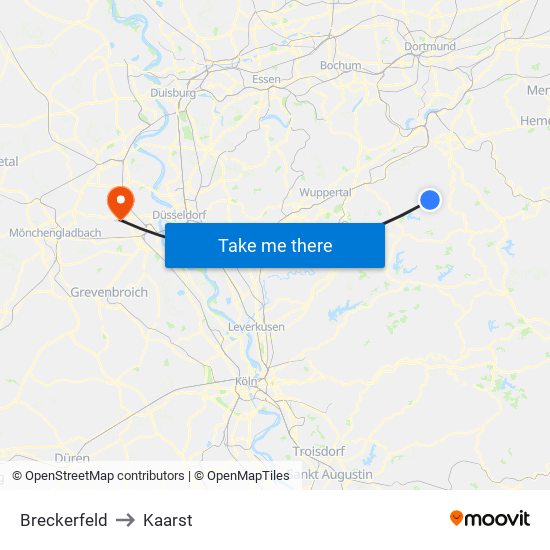 Breckerfeld to Kaarst map