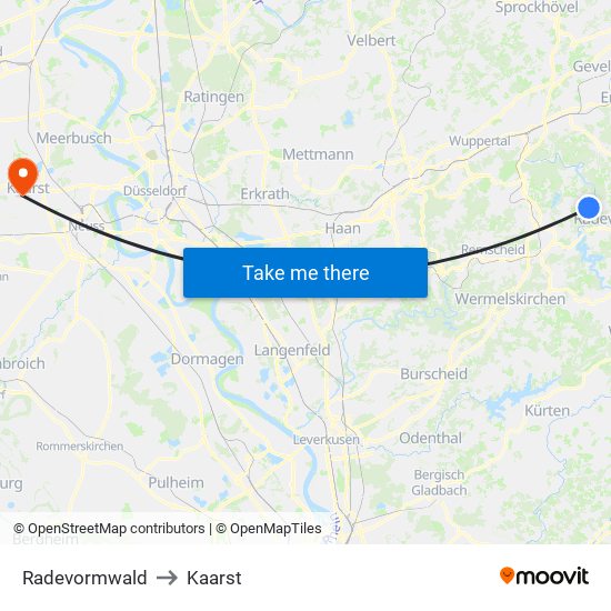 Radevormwald to Kaarst map