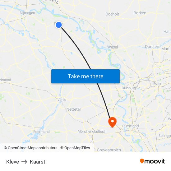 Kleve to Kaarst map