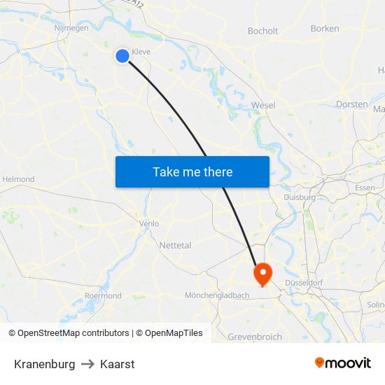 Kranenburg to Kaarst map