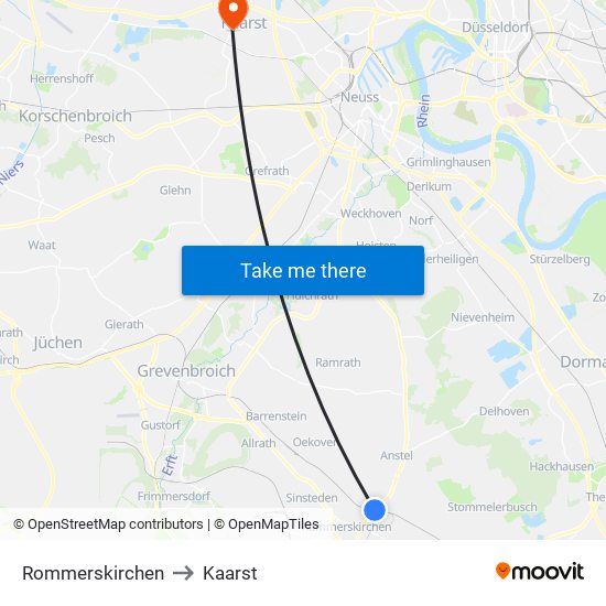 Rommerskirchen to Kaarst map