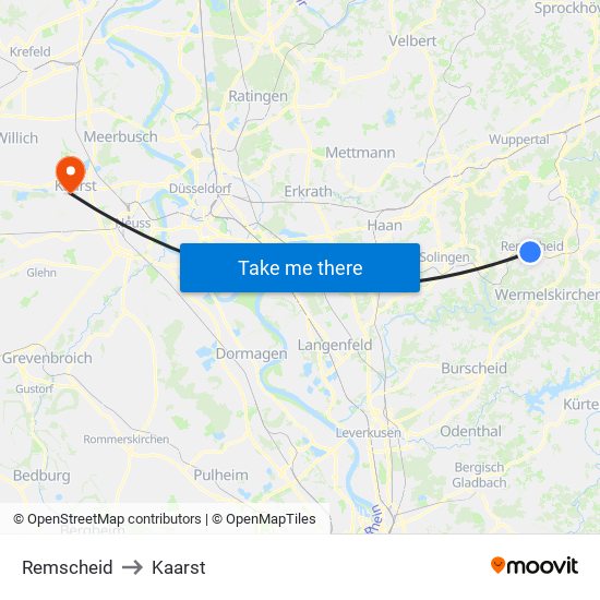 Remscheid to Kaarst map