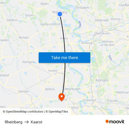 Rheinberg to Kaarst map