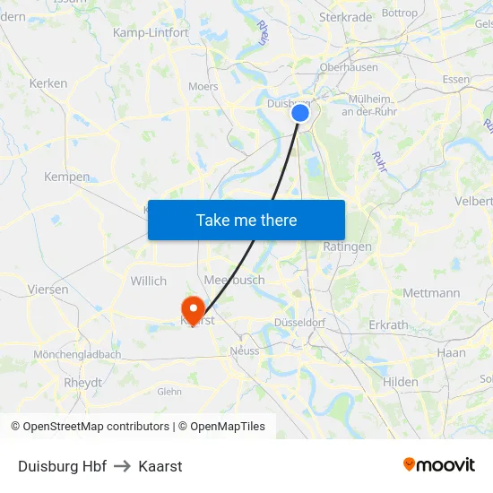 Duisburg Hbf to Kaarst map