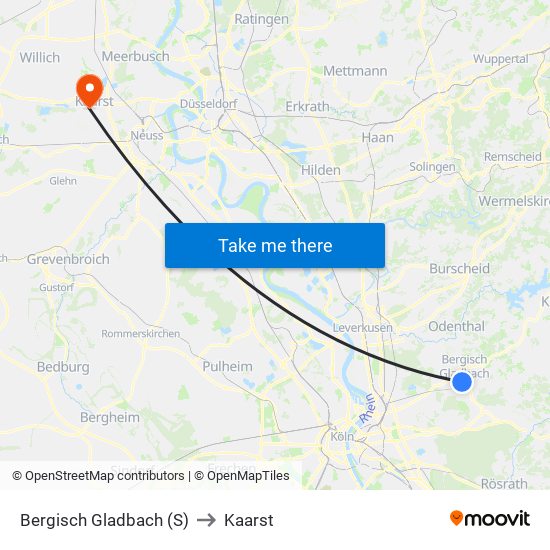 Bergisch Gladbach (S) to Kaarst map