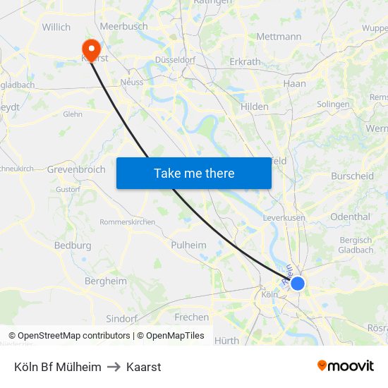 Köln Bf Mülheim to Kaarst map