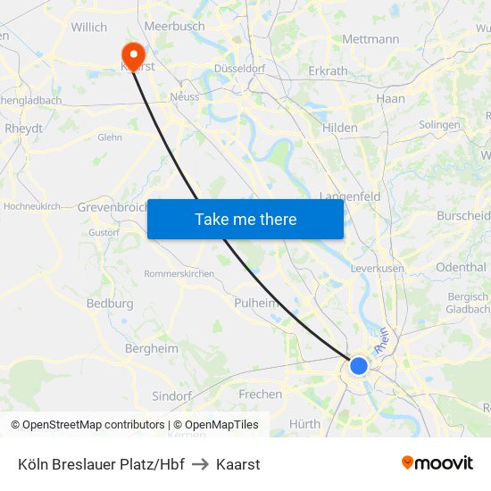 Köln Breslauer Platz/Hbf to Kaarst map