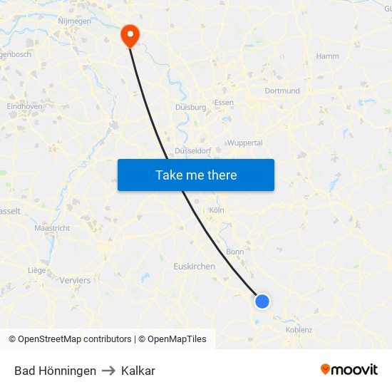 Bad Hönningen to Kalkar map