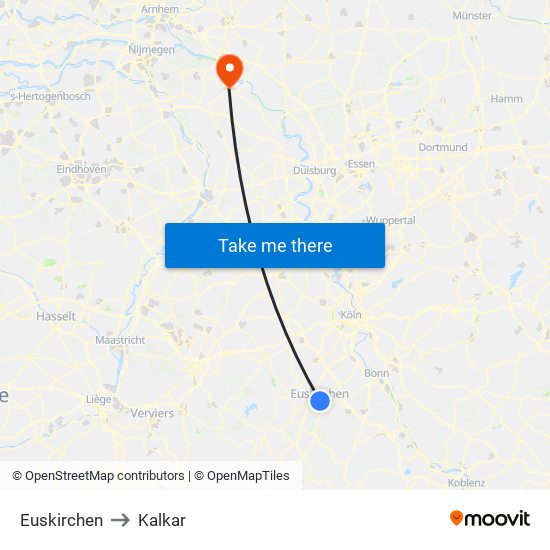 Euskirchen to Kalkar map