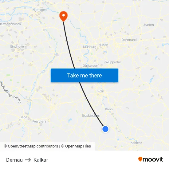 Dernau to Kalkar map