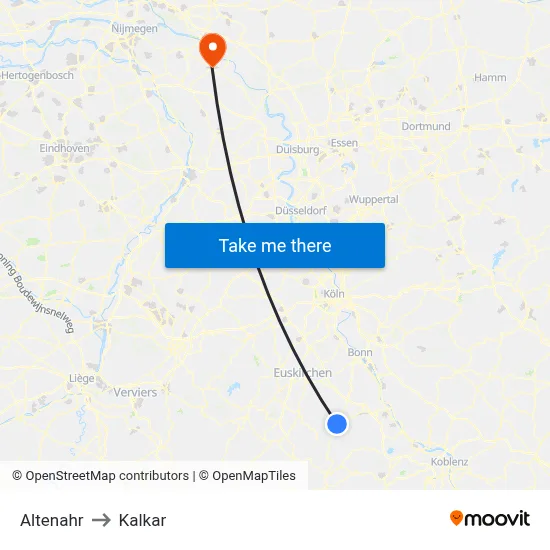 Altenahr to Kalkar map