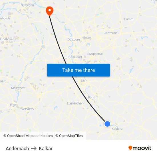 Andernach to Kalkar map