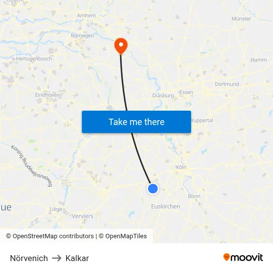 Nörvenich to Kalkar map