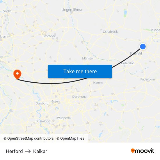 Herford to Kalkar map