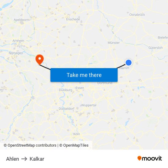 Ahlen to Kalkar map