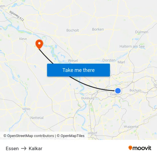 Essen to Kalkar map