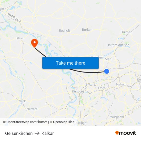 Gelsenkirchen to Kalkar map