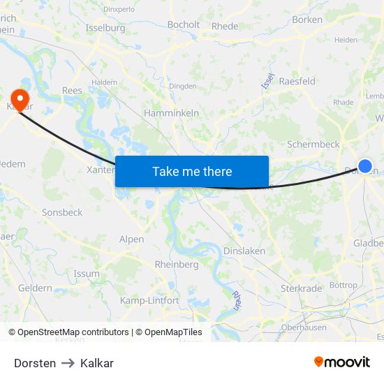 Dorsten to Kalkar map