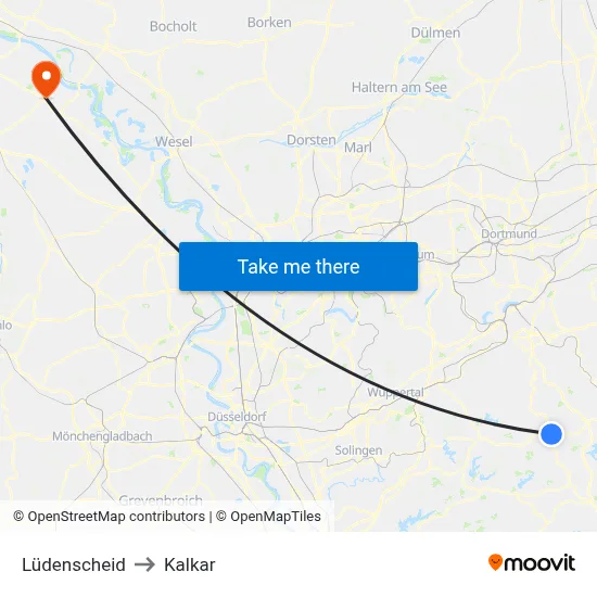 Lüdenscheid to Kalkar map