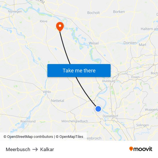 Meerbusch to Kalkar map