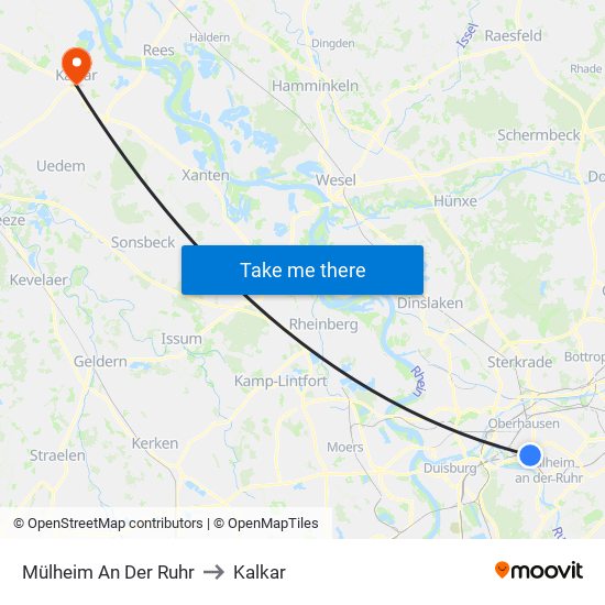 Mülheim An Der Ruhr to Kalkar map