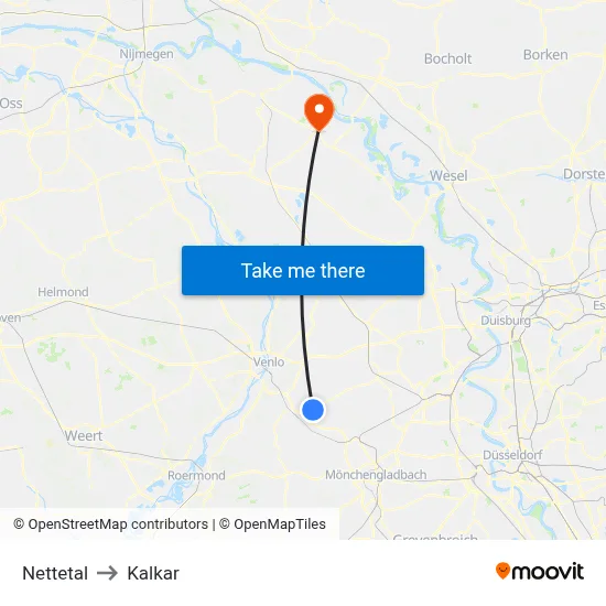 Nettetal to Kalkar map