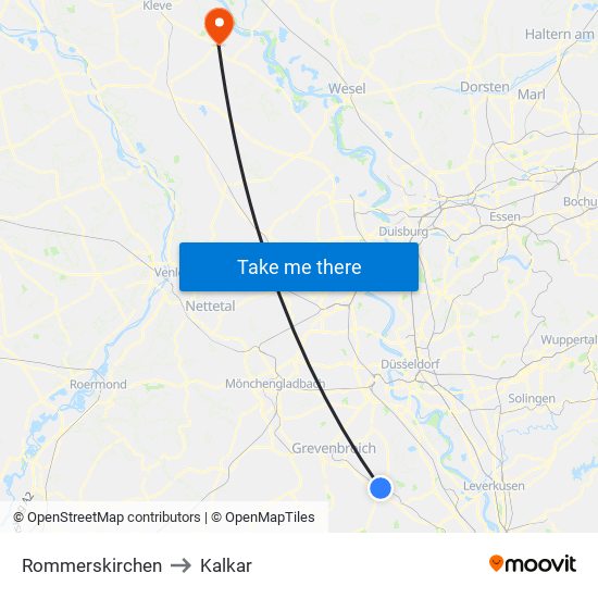 Rommerskirchen to Kalkar map