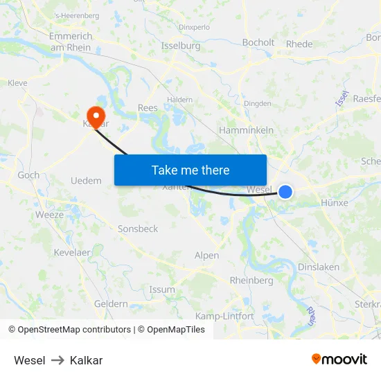 Wesel to Kalkar map