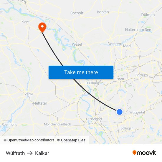 Wülfrath to Kalkar map