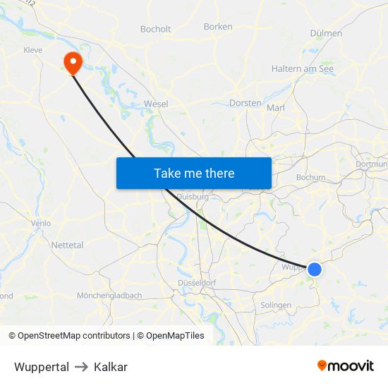 Wuppertal to Kalkar map