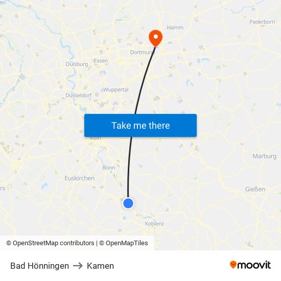 Bad Hönningen to Kamen map