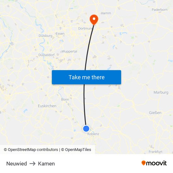 Neuwied to Kamen map