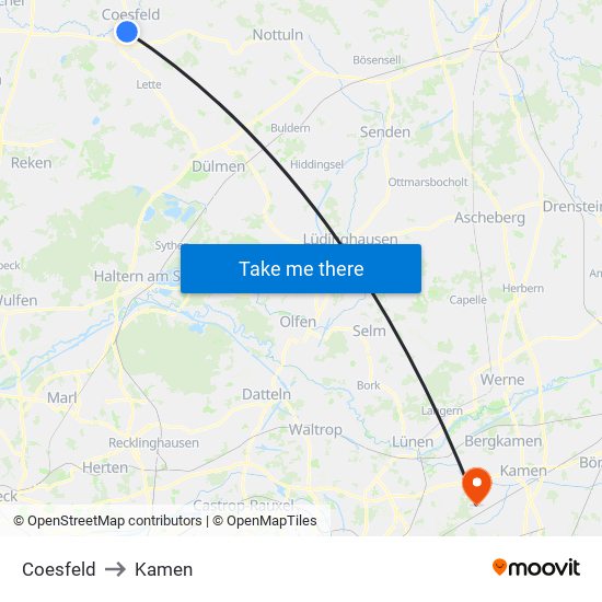 Coesfeld to Kamen map