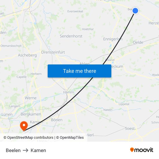 Beelen to Kamen map