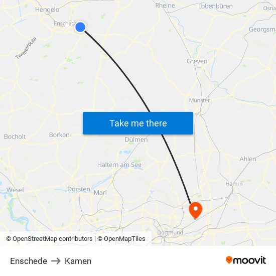 Enschede to Kamen map