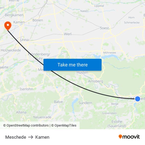 Meschede to Kamen map