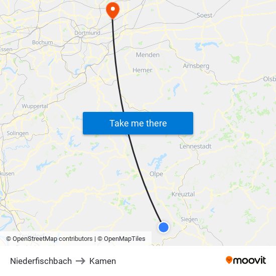 Niederfischbach to Kamen map