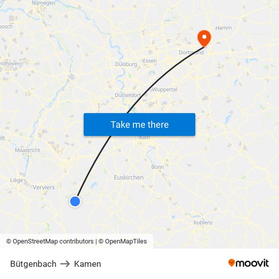 Bütgenbach to Kamen map
