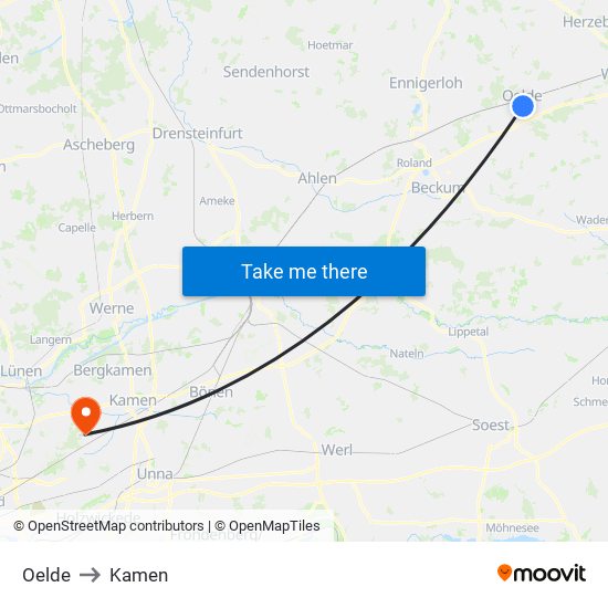 Oelde to Kamen map