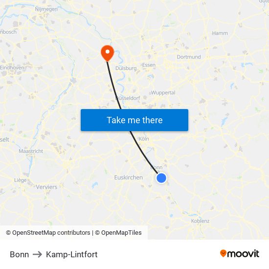 Bonn to Kamp-Lintfort map