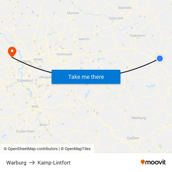Warburg to Kamp-Lintfort map