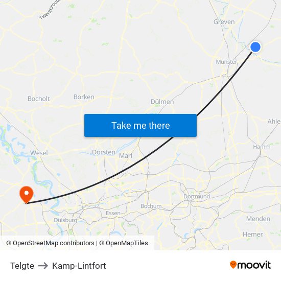 Telgte to Kamp-Lintfort map