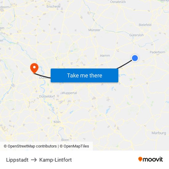 Lippstadt to Kamp-Lintfort map
