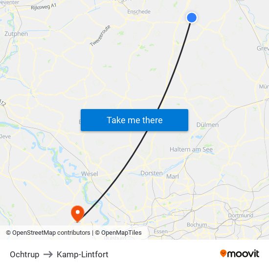 Ochtrup to Kamp-Lintfort map