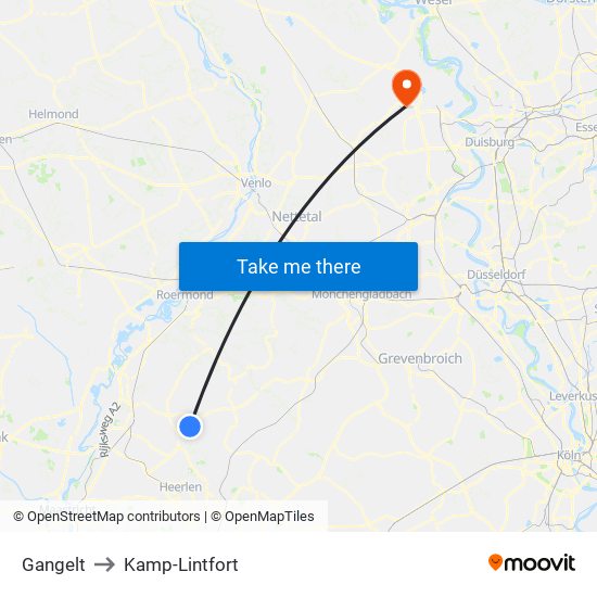 Gangelt to Kamp-Lintfort map