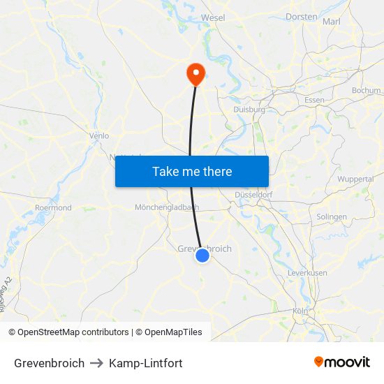 Grevenbroich to Kamp-Lintfort map