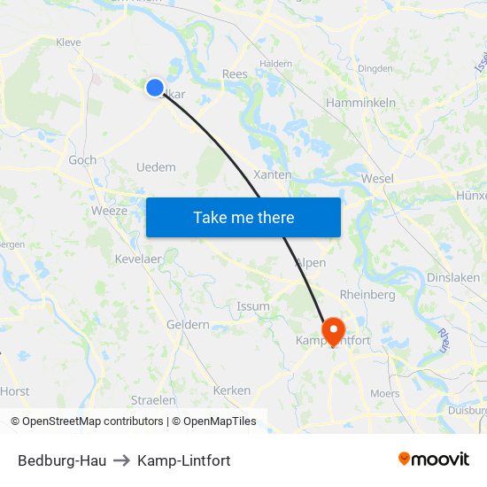 Bedburg-Hau to Kamp-Lintfort map