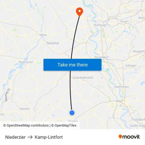 Niederzier to Kamp-Lintfort map